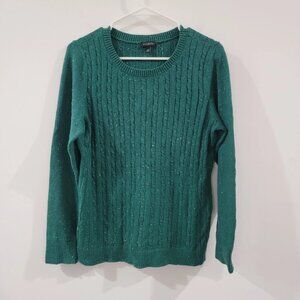 Talbots Womens Sweater Size Medium Cable Knit Green Speckled Cozy Preppy